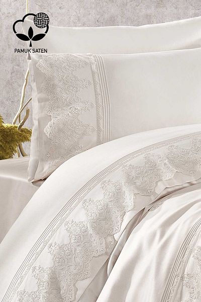 Nazik Home Marissa Laced and Jacquard Cotton Satin Pique Duvet Cover Set