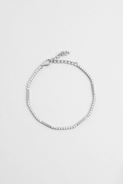 So CHIC... Shine 18 Ayar Beyaz Altın Kaplama 19 Cm Gümüş Su Yolu Bileklik