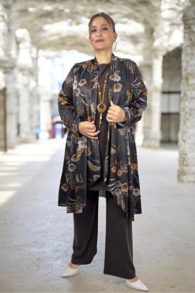 yagmurberen Soft Viscose Jacket Cycling Collar Short Sleeve Bluz Waist with Elastic Pants Set of 3