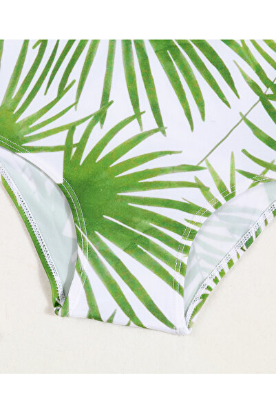 SAPS All Over Leaves Printed Quick Drying V Cut Swimsuit - White
