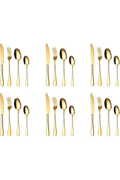 Arabest 24-Piece Silverware Set with Steak Knives, Stainless Steel Flatware C...