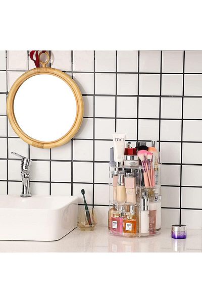 COOYA Makeup Organizer,Acrylic 360 Degree Rotating Bathroom Makeup Organizer,4 Tiers Adjustable,Trans