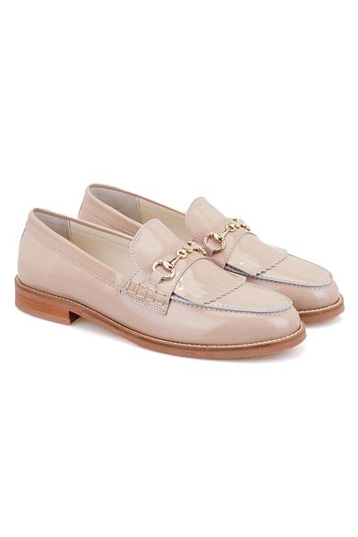 Desa Mocasnic din piele bej pentru femei cu accesorii cu cataramă