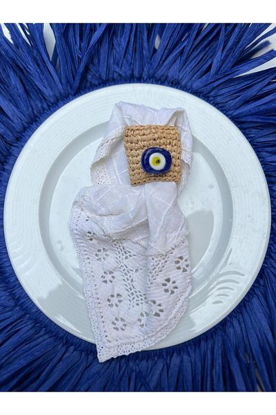 Maison Avf 6 Cm Glass Evil Eye Wicker Raffia 2-Piece Napkin Ring