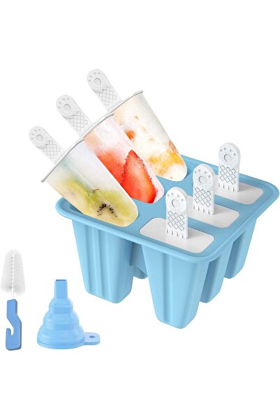 COOYA Silicone Reusable Popsicle Mold with Funnel and Cleaning Brush (Blue, 6)
