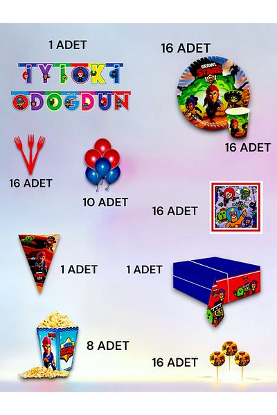 VibeHome Ultra-Luxury Set with Brawlstars Theme for 16 - Birthday Party and Fun Events