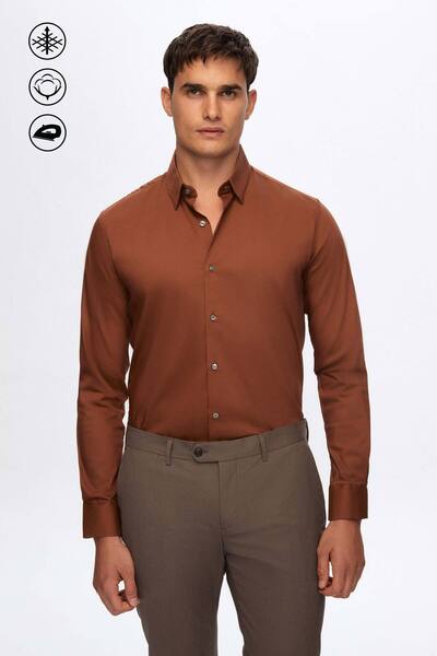 Tween Slim Fit Tarçın Düz Easy Care Gömlek