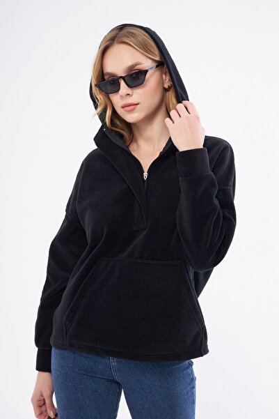 PONÇİK Hanorac de damă, cu glugă, cu fermoar și guler, din material polar, 23...