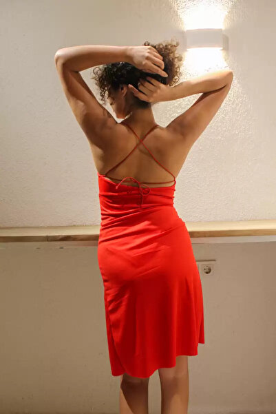 nightblack Κομψό ελαστικό ύφασμα κομψό φόρεμα με σχισμή Κόκκινο χρώμα