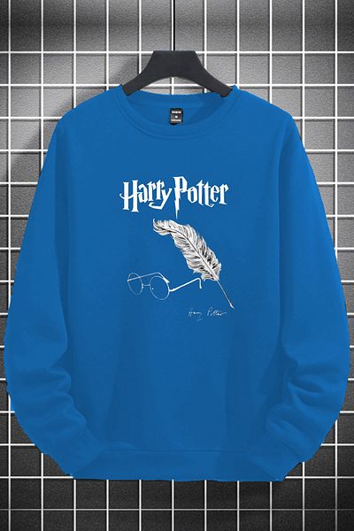 MAD COLLECTİON - Unisex Women Men Harry Potter Printed O-Neck Black Fleece Sweatshirt