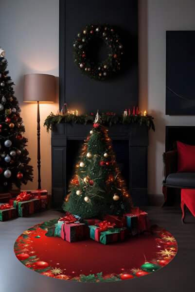 Noble Halı Yılbaşı Temalı Yeni Yıl Halısı Noel Halısı Christmas Parti Halısı Dijital Baskı Makinada Yıkanabilir