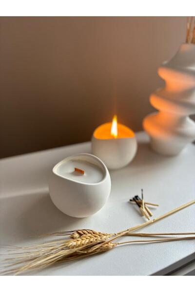 flame candle 1 Adet Dekoratif Beton Saksı Mum, Amber Kokulu, Hediyelik