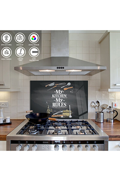 Zevahir Mobilya Dekorasyon Ocak Arkası Temperli Cam Mutfak Aletleri Çizimli v...