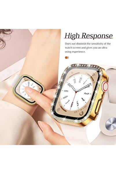 UnDePlus Apple Watch 7/8/9 45mm Uyumlu Ekran Koruyuculu Tek Sıra Kenar Taşlı Sert PC Kasa Koruyucu