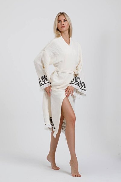 Befera Design Хеттський мусліновий кімоно, 100% бавовна, з принтом лотоса, халат, кафтан, ранковий халат