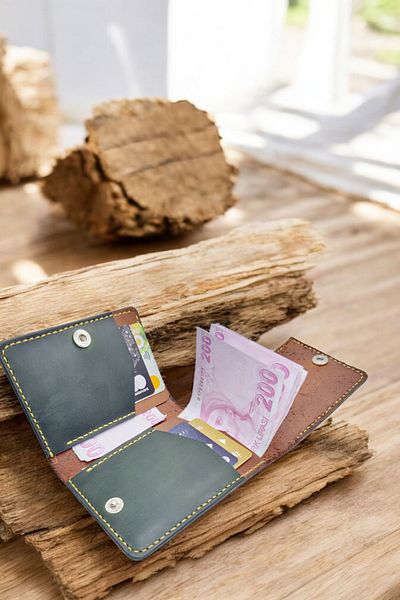 Leather Cy Nexus Unisex Trifold Genuine Leather Wallet - Tan, Camel, Green - Name Writing and Handmade Included