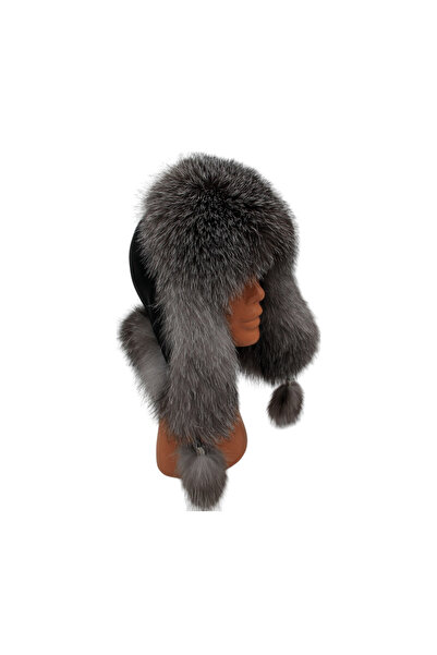 AbbasShop Hakiki Deri Gerçek Kürklü Ushanka Şapka Erkek Kadın Şapka Bere Boz