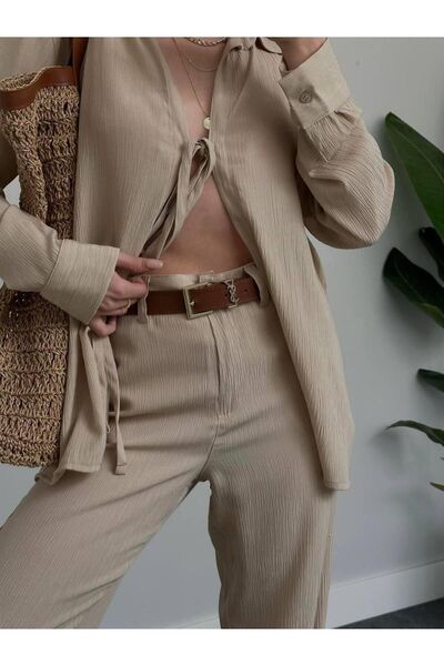 HAMARAT HANIM Tan Color Written Umělý bundový pásek - Košilový pásek s páskem...