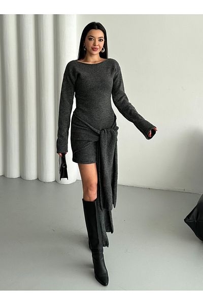 Laluvia Κοντό φόρεμα Anthracite Tie μπροστά - 7123