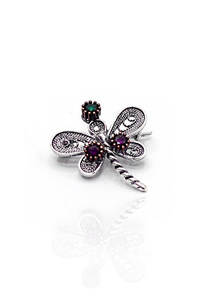 Midyat Nurtaş Gümüş Yusufçuk Tasarım 925 Ayar Gümüş Oksitli Telkari Kadın Broş 201023529