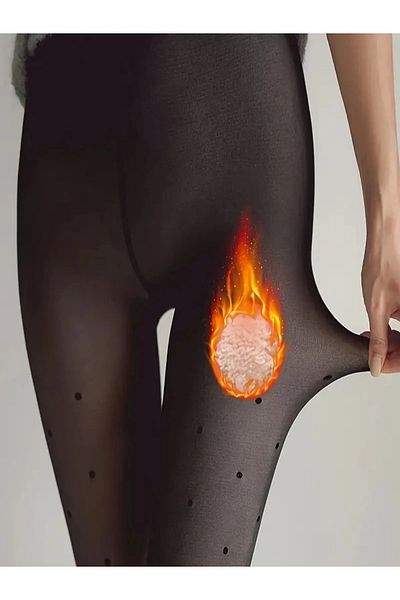 SAUNA SUIT Black Polka Dot Black Still Pantyhose with Fleece Inside Look