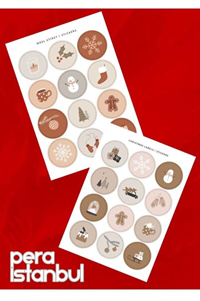 Pera İstanbul 24 Adet 40mm Yılbaşı Hediye Kartı Etiketleri Yeni Yıl Hediye Pa...