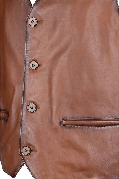 Tamer Tanca Men's Genuine Leather Taba Vest Leather Coat