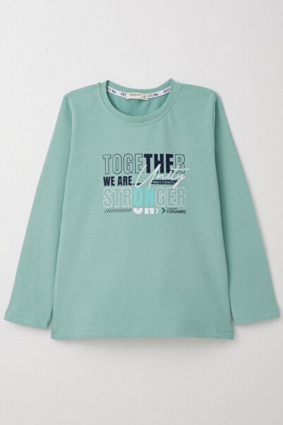Breeze Boy's Long Sleeve T-Shirt Motivational Themed Text Printed 6-12 Years, Water Green