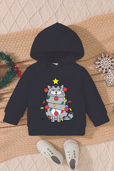 ADABEBEK New Year's Special Christmas Ornament Kitten Printed Baby Sweatshirt 23187