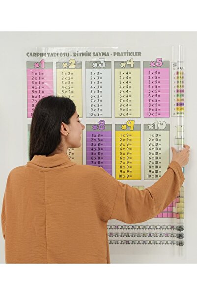 TutturX Renkli Çarpım Tablosu 100x100cm Kalem Hediyeli Statik Akıllı Kağıt Tahta