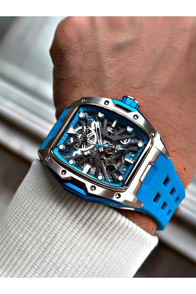 Quantum Full Automatic Mechanism 5 Atm Waterproof Silicone Cord Steel Case Men's Wristwatch 1103