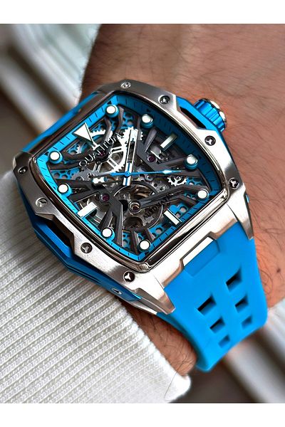 Quantum Full Automatic Mechanism 5 Atm Waterproof Silicone Cord Steel Case Men's Wristwatch 1103