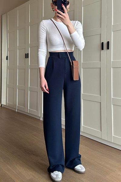 db didem butik Women's High Waist Palazzo Pants - Velcro Design, 105-108 cm Length, Flared Leg