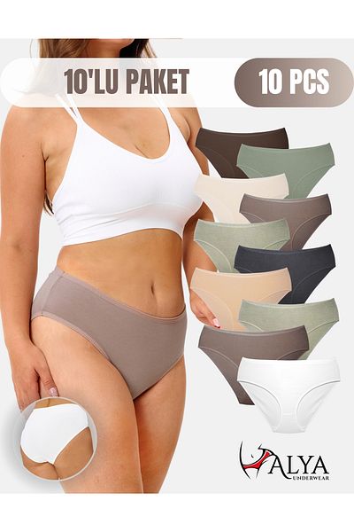 ALYA UNDERWEAR Chiloți de damă din bumbac cu talie înaltă - Slip de bază, colorați, pachet de 10 (MULTICOLOR - X37)