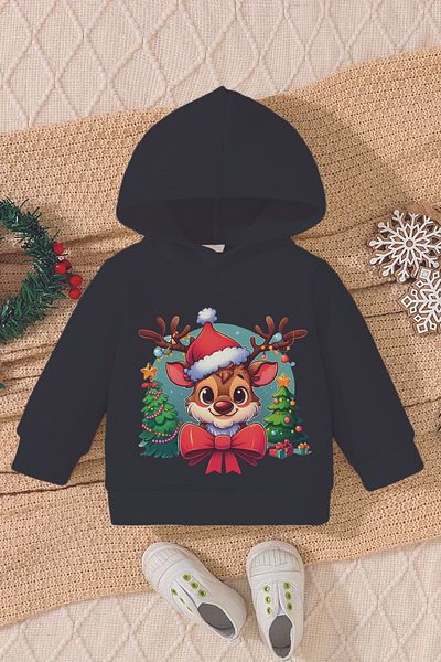 ADABEBEK Christmas Printed New Year's Custom Baby Sweatshirt - Hat and Deer Printed 23073