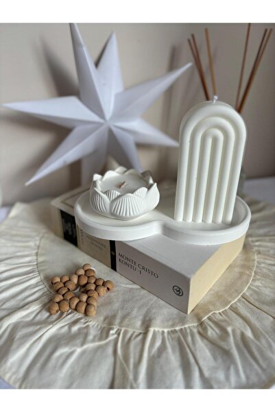 flame candle 3'lü Set Dekoratif Tabak, Amber Kokulu Gökkuşağı Mum Ve Lotus Çi...