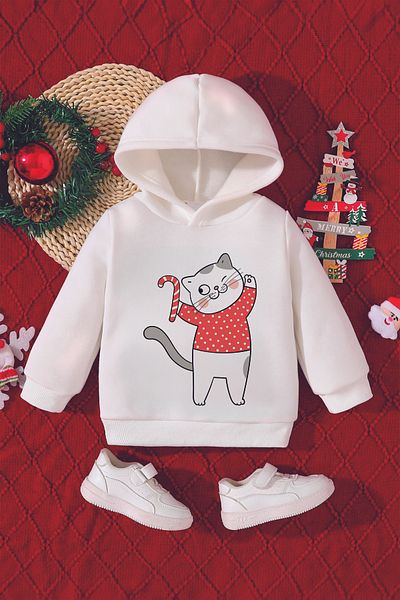 ADABEBEK New Year's Special New Year Kitten Printed Baby Sweatshirt 23199