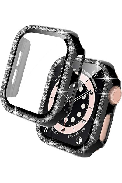 UnDePlus Apple Watch 10/11 Serisi 42mm Ekran Koruyuculu Tek Sıra Kenar Taşlı Sert PC Kasa Koruyucu