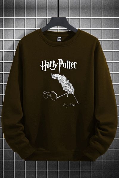 MAD COLLECTİON - Unisex Women Men Harry Potter Printed O-Neck Black Fleece Sweatshirt