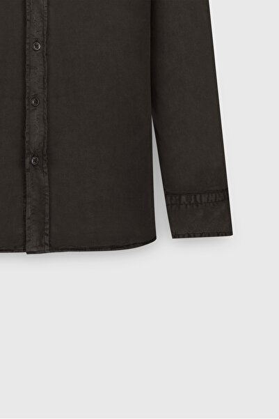 ALTINYILDIZ CLASSICS Men's Brown Slim Fit Slim Fit Hidden Button Lapel Cotton Shirt