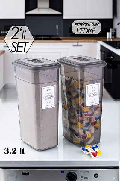 Porsima Diamond Etiketli 2li Çok Amaçlı Toz Ve Tablet Deterjan Saklama Kabı Kutusu Seti 3,3 Lt