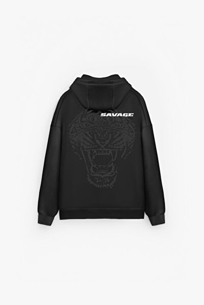 ablukaonline Μαύρο Unisex Oversize Savage εμπριμέ Premium φούτερ με κουκούλα