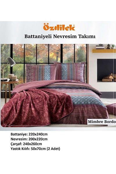 Özdilek Özdilek Trendy Σετ Παπλωματοθήκη Διπλό με Κουβέρτα-Mimbre Burgundy