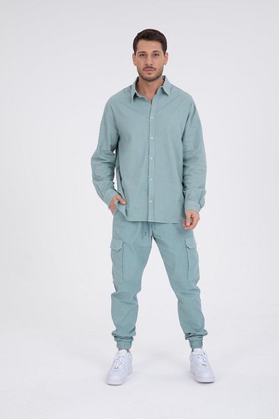Store 100% Cotton, Rope Tied Cargo Jogger + Gabardine Shirt Set