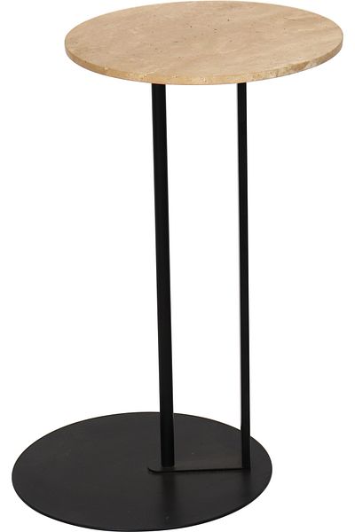 Areka Black Service Table, Black Iron Base, Graniet Top