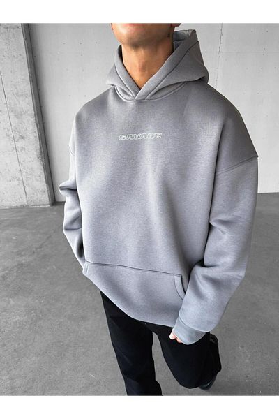 ablukaonline Γκρι Unisex Oversize Savage εμπριμέ Premium φούτερ με κουκούλα