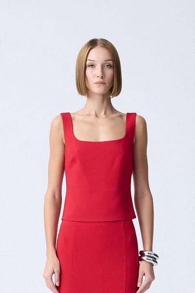 rue. Square Neck Textured Red Blouse