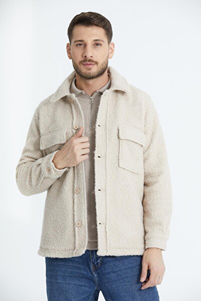 Store %100 Pamuk, Gömlek Yaka, Düğmeli Erkek Welsoft Peluş Ceket