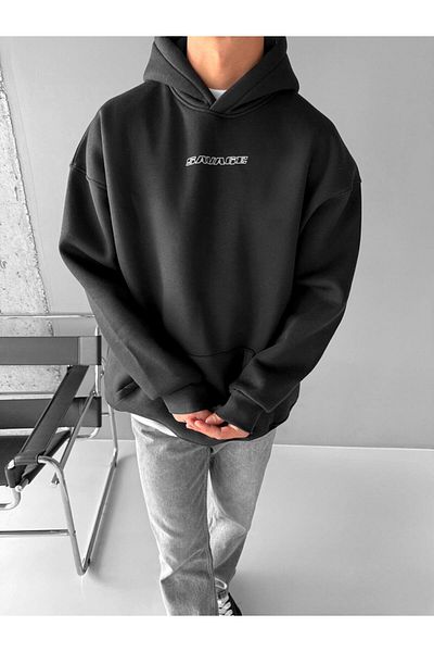 ablukaonline Black Unisex Oversize Savage Printed Premium Hooded Sweatshirt