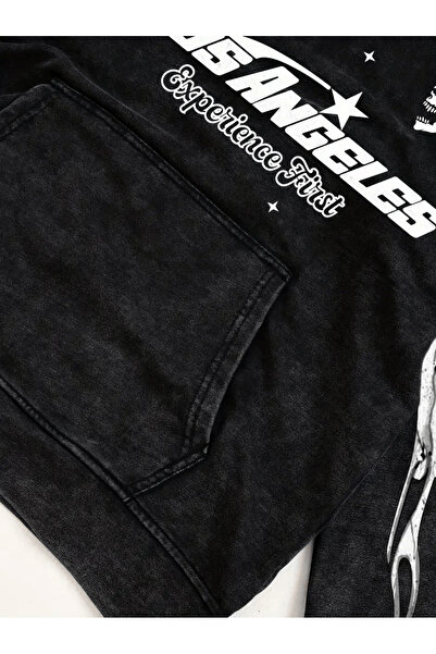 Touz Moda Streetwear Vintage Baskı Detail Kapüşonlu Sweatshirt